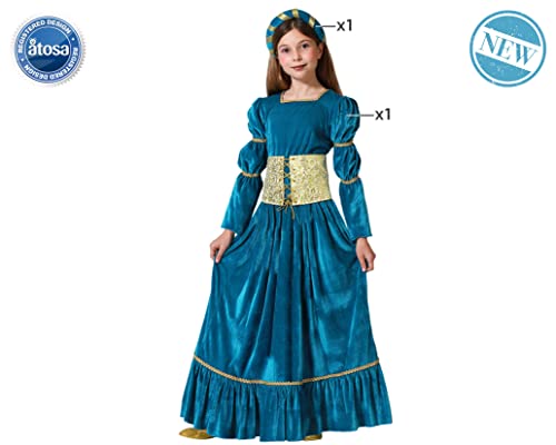 Atosa disfraz reina medieval azul niña infantil 10 a 12 años