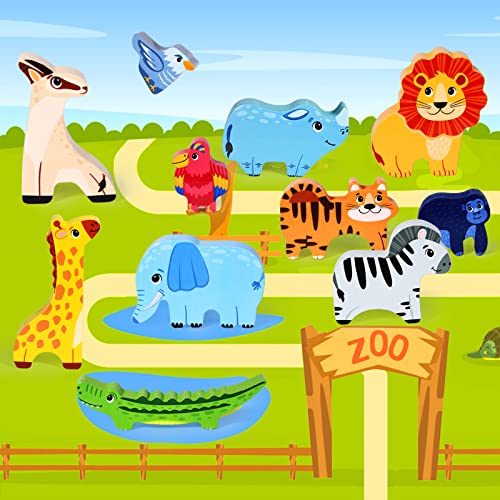 Atoylink Montessori Juegos de Apilamiento Juego de Equilibrio Apilable Animales Bloques de construcción Juguete Madera Juguetes Educativos para Bebés Niños 2 3 4 5 años