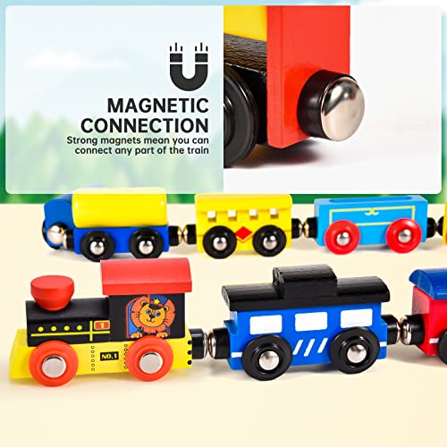 Atoylink Tren Juguete de Madera Tren de Madera Montessori Magnética de Vehículos Juguetes Educativos de Aprendizaje Preescolar Regalos para Niños niñas 3 4 5 6 7 8 años Paquete de 12