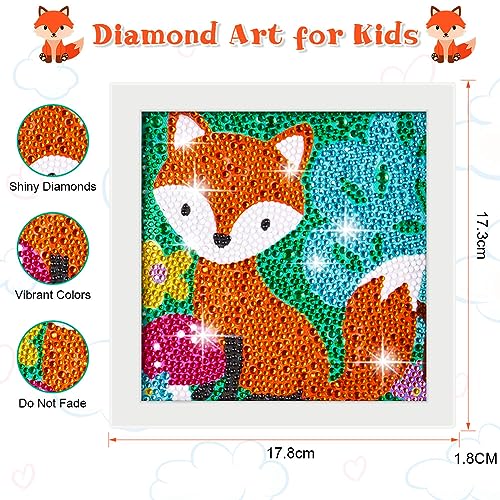 AUAUY 5D DIY Diamond Painting Kit Completo, Cuadros Diamantes 5d con Marco de Madera, Diamond Painting para Niños y Adultos Principiantes, Regalos de Cumpleaños para Niños y Niñas(Zorro)