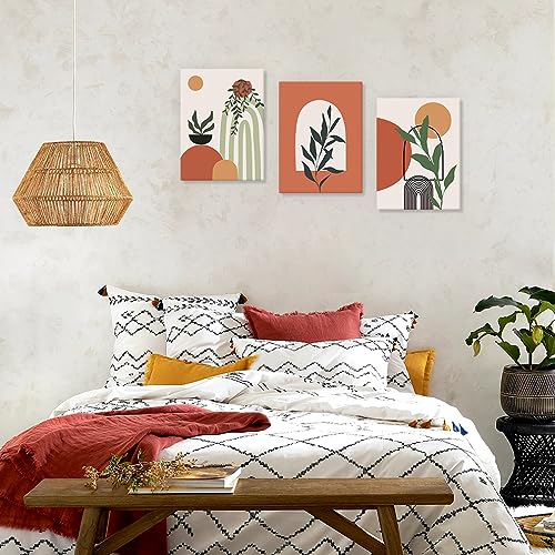 AUIAU Arte mural enmarcado bohemio abstracto sol naranja hojas decoración de pared mediados de siglo moderno póster impresión bohemio obra de arte para sala de estar dormitorio accesorios para galería