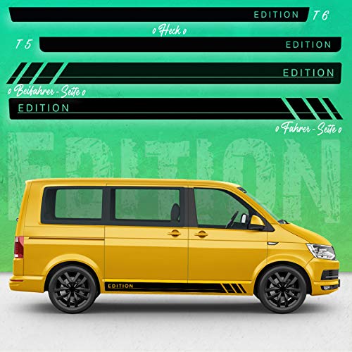Auto-Dress® - Juego de pegatinas laterales para VW T4, T5 y T6 Bus en el color deseado – Diseño: Edition Racing (001 plata cromada, larga distancia entre ejes)