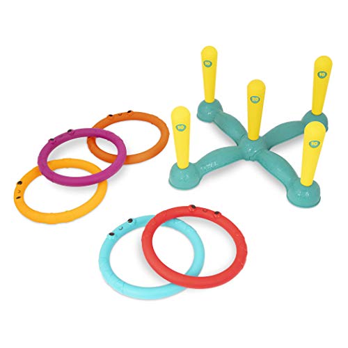 B. toys – Juego para lanzar Aros – Interior y Exterior – Juegos para niños – 5 Pïnzas y 5 Anillos de Colores – 3 años + – Sling-A-Ring Toss