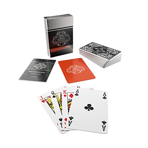 Backpacker Playing Cards, incluye cartas de plástico, caja de aluminio y reglas de juego para 5 juegos de viaje