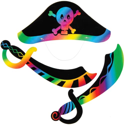 Baker Ross Espadas y Sombreros con Motivos de Piratas Para Rascar (AT668) - Paquete de 4 juegos, Proyectos de Arte y Manualidades para Niños
