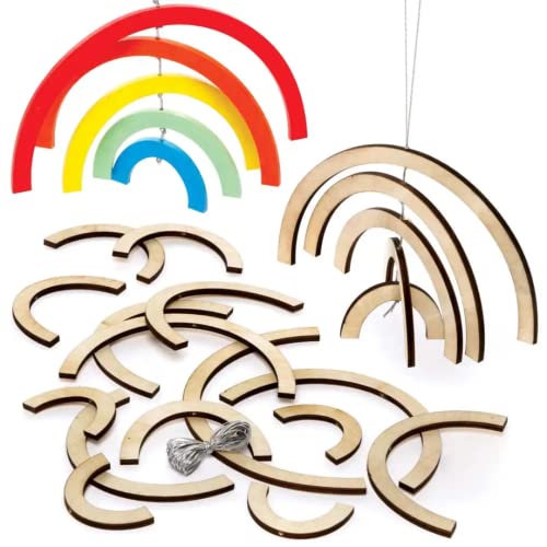 Baker Ross FE125 Kits de decoración Espiral de Madera Arcoíris - Paquete de 4, manualidades de madera para que los niños diseñen, pinten y decoren, hagan su propio adorno para manualidades