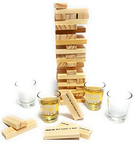 Bambelaa! Juego de bebida, juego de fiesta, torre de torre borracha, incluye cuatro vasos de aprox. 4 cl (versión en inglés)