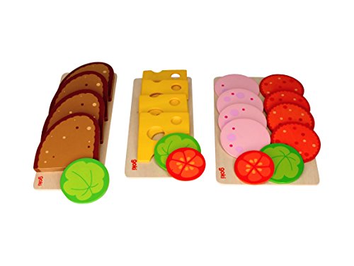 Bambilino Goki - Rebanadas de pan, rebanadas de embutido y queso, con ensalada y verduras, juego de pan, salchichas, queso para tienda de compras y cocina de juguete