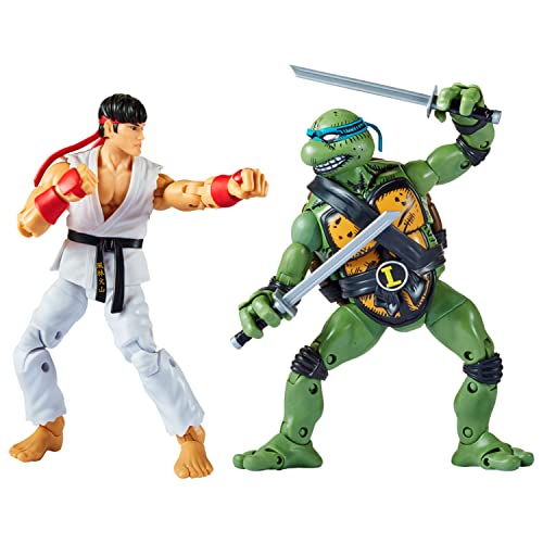 Bandai Paquete de 2 Figuras de acción Leonardo Vs Street Fighter Ryu de Las Tortugas Ninja Mutantes Adolescentes 6'' y Tortuga con Articulación, P81251