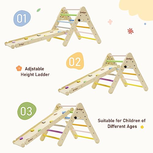 BansSuper Triángulo de Escalada Multicolor para Niños Pequeños con Juego de Rampa Columpio Interior de Madera Juguetes de Rscalada Montessori para Chicos