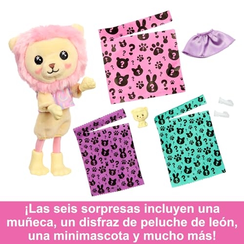 Barbie Chelsea Cutie Reveal Camisetas Cozy León Disfraz revela una muñeca articulada con mascota y accesorios sorpresa de moda, juguete +3 años (Mattel HKR21)