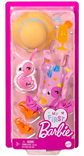 Barbie Clothes, Preschool Toys, My First Fashion Pack, Swimsuit and Flamingo, Easy Dress-Up Play, Beach Accessories