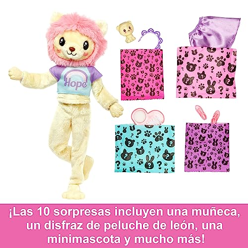 Barbie Cutie Reveal Camisetas Cozy León Disfraz revela una muñeca articulada con mascota y accesorios sorpresa de moda, juguete +3 años (Mattel HKR06)