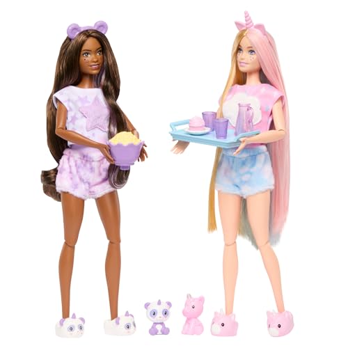Barbie Cutie Reveal Fiesta de Pijamas, Pack de regalo con dos muñecas y muchos accesorios, +3 años (Mattel HRY15)