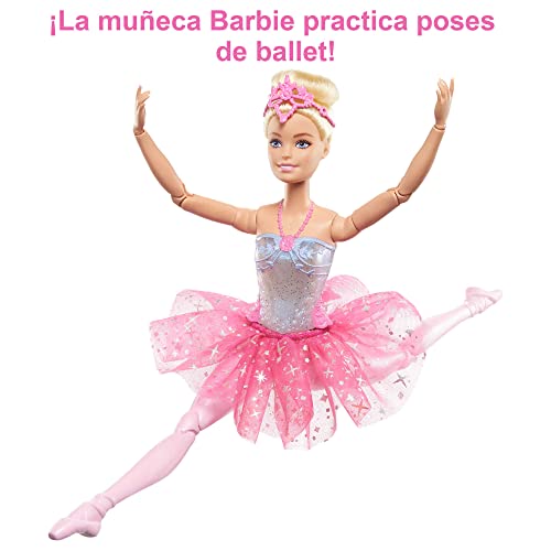 Barbie Dreamtopia Bailarina con luces Muñeca rubia articulada con tutú rosa e iluminación mágica, juguete +3 años (Mattel HLC25)