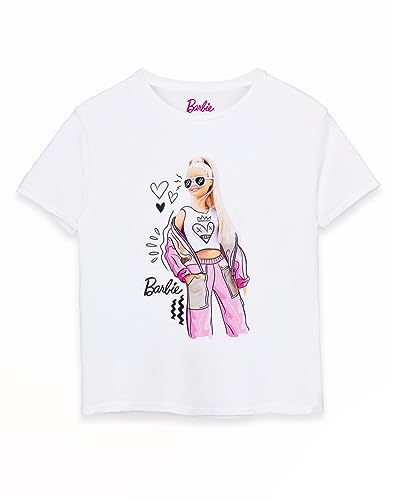 Barbie Pose Girls Camiseta Blanca de Manga Corta | Icónica Marca Diseño lúdico Divertido y Moderno con gráficos Vibrantes | Ajuste cómodo | Moda Femenina | Juego imaginativo | Niños
