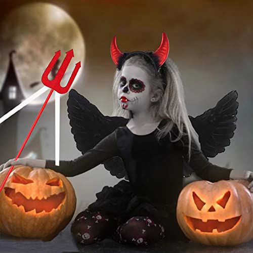 BARVERE Black Wings, Fallen Evil Angel Set de ángel demonio decoración para Halloween temática, juego de decoración de diablo con aura negra, cuernos de diablo, dientes de diablo y tridente