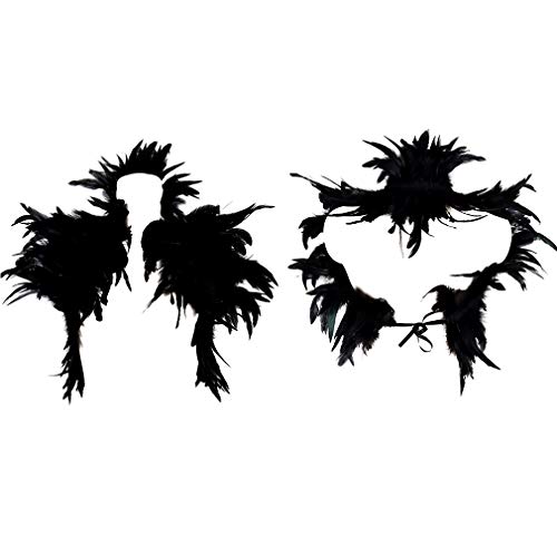 BBOHSS Arnés de cuerpo con plumas para mujer, estilo punk victoriano, real, plumas naturales, chal de carnaval, baile gótico, Negro -, Talla única