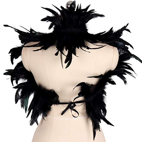 BBOHSS Arnés de cuerpo con plumas para mujer, estilo punk victoriano, real, plumas naturales, chal de carnaval, baile gótico, Negro -, Talla única