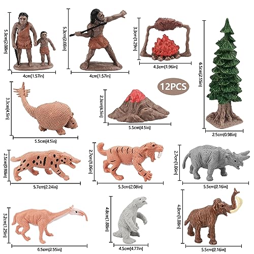 Bekecidi Juego de 12 Piezas de Modelos Humanos Primitivos y Mini Animales de la Selva Emulación de Modelo Primitivo Figura Realista de Animales Salvajes para Niños y Adultos Juego Educativo Científico