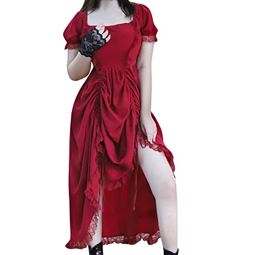 Beokeuioe Steam Punk Gothic Sommerkleid Renaissance Mittelalter Kleid Damen Kurzarm mit trompetenärmel Party Kostüm bodenlang Vintage Retro Costume Cosplay Prinzessin Kleider