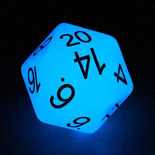 Bescon Jumbo Glowing D20 38MM, Big Size 20 Sides Dice Blue Glow In Dark, Big 20 Faces Cube 1.5 Inch