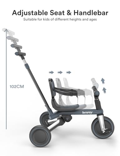 besrey Triciclo para niños pequeños 7 en 1 con manillar deslizante para 1-5 años, ruedas plegables, bicicleta para niños pequeños con acoplamiento de rueda, ruedas grandes, pedales extraíbles, asiento