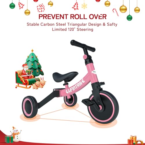 besrey Triciclos para Niños, 5 en 1 Un Bici polivalente, Adecuado para niños de 1-4 años,Triciclo,Bicicleta,Carro de Equilibrio,Caminante, Altura del Asiento Regulable, Rosa