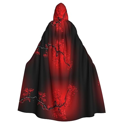 BHCASE Capa con capucha de Halloween para adultos, fácil cuidado, perfecta para fiestas, cosplay, escenarios y más patrón de flor de cerezo rojo, Negro, Talla única