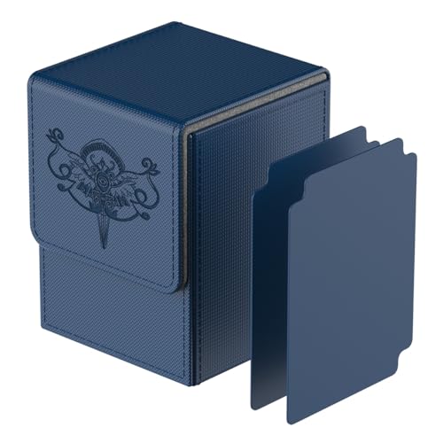 Bheddi Caja de cartas compatible con YGO TCG Cartas, con 2 divisores por caja-Grande para Tiene hasta más de 110 cartas-Premium Magnetic Flip Box (Reborn-Azul)