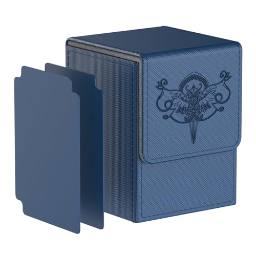 Bheddi Caja de cartas compatible con YGO TCG Cartas, con 2 divisores por caja-Grande para Tiene hasta más de 110 cartas-Premium Magnetic Flip Box (Reborn-Azul)