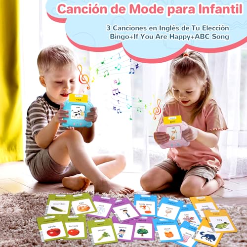 (Bilingüe Inglés Español) Tarjetas Flash Parlantes Juegos Educativos Montessori Infantiles para de Niños 2 3 4 5 6 años, Cuenta con 112 Tarjetas de Doble y 224 Palabras