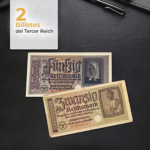 Billetes de Colección de la Segunda Guerra Mundial - 2 Billetes de invasión del Tercer Reich - Billetes del Mundo - Coleccionables con Certificado de Autenticidad - Impacto