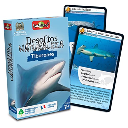 Bioviva - Desafíos Naturaleza: Tiburones - Juego de Cartas en Español