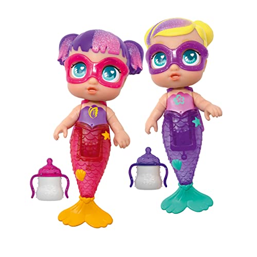 Bizak Super Cute Mini Sirenas Sofi & Sisi de 12 cm de Alto con Colas articuladas, podrán Jugar Dentro y Fuera del Agua, incluye 2 mini figuras, 2 botellas de bebida, y 2 pegatinas de sirena (64320046)