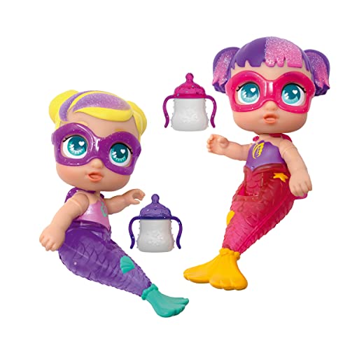Bizak Super Cute Mini Sirenas Sofi & Sisi de 12 cm de Alto con Colas articuladas, podrán Jugar Dentro y Fuera del Agua, incluye 2 mini figuras, 2 botellas de bebida, y 2 pegatinas de sirena (64320046)