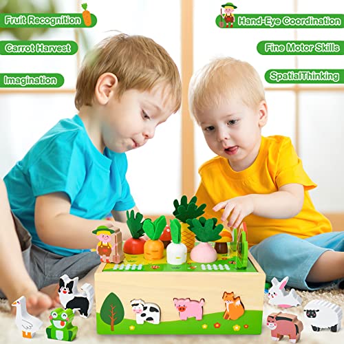 Bloranda Juguetes Montessori 1 2 3 Años, Juguetes Niños 1 2 Años Juegos Educativos Madera Verduras Animales Acción de Gracias Navidad para Bebés Niño Niña