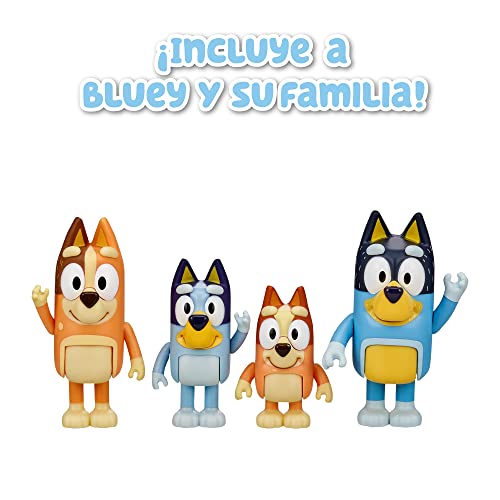 Bluey - Family Pack 4 Figuras, Juguete de la Serie de Dibujos, con muñecos articulados de los Personajes de la Familia, Bingo, Bandit y Chilli, 3 años y más, Famosa (BLY01100)