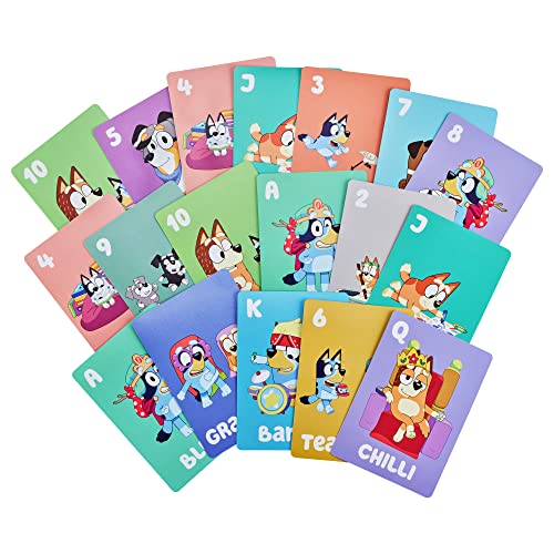 Bluey Juego de Cartas 5 en 1, 5 Juegos de Cartas Favoritos en un Paquete con Personajes Oficiales Amigos Escolares