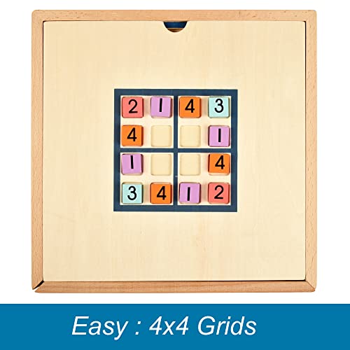 BOHS Juego de Sudoku en Madera 3 en 1 - Niveles Fácil a Difícil - Incluye 320 Rompecabezas y Fichas Multicolores - Juguetes Educativos y de Escritorio