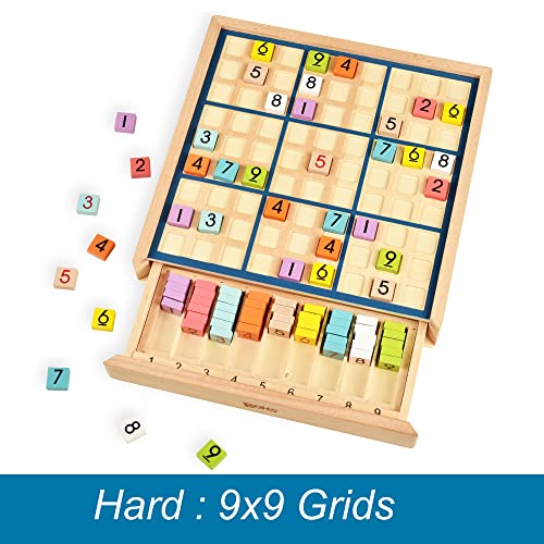 BOHS Juego de Sudoku en Madera 3 en 1 - Niveles Fácil a Difícil - Incluye 320 Rompecabezas y Fichas Multicolores - Juguetes Educativos y de Escritorio