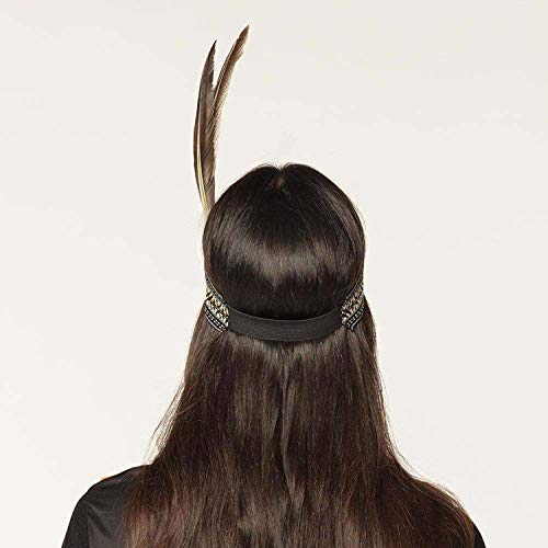 Boland 44092 – Diadema de india para mujer, color beige y negro, elástica, con plumas, Squaw, chaleco salvaje, disfraz, carnaval, fiesta temática