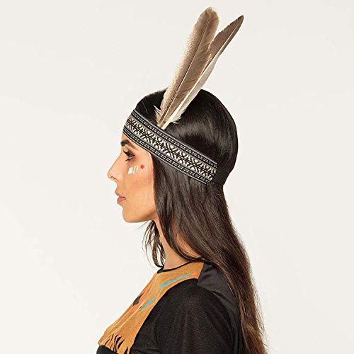 Boland 44092 – Diadema de india para mujer, color beige y negro, elástica, con plumas, Squaw, chaleco salvaje, disfraz, carnaval, fiesta temática