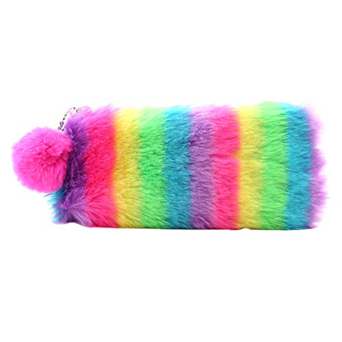 Bolso de lápiz esponjoso de color arco iris Bolsa de almacenamiento de papelería Bolsa de cosméticos para mujer Bolsa de maquillaje Bolsas de maquillaje Pluma multifunción (color arcoiris)