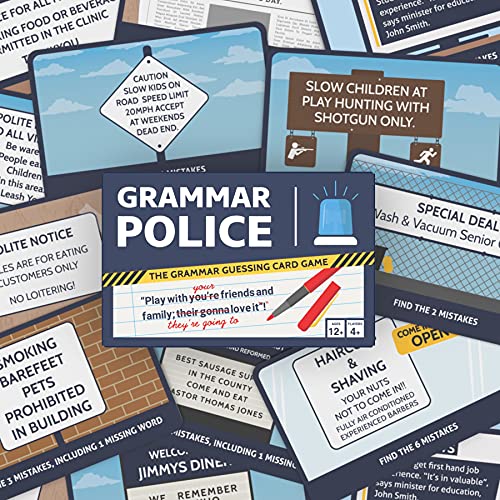 Bubblegum Stuff Grammar Police Game – Corrige The Bad Grammar Flash Card Game – Divertido juego de detective de gramática – Adecuado para familia, niños, adolescentes y adultos