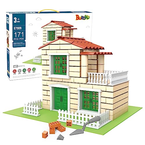 Buroku - Juego de Construcción de Casa de Ladrillos | 171 Piezas de Plástico ABS Seguras para Niños | Mejora Habilidades Tempranas y Desarrollo de la Inteligencia | Material Reciclable, Plástico.