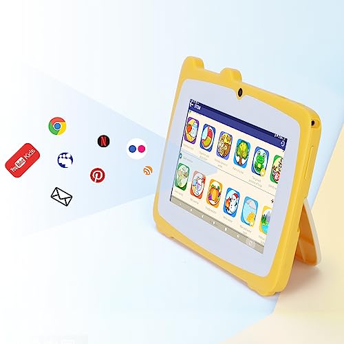 C idea Tableta de 7 Pulgadas para niños, Android 12 Tablet PC para niños con 2GB RAM + 32GB ROM, IWAWA Funda Antigolpes Preinstalada, para niños de 3 a 7 años, Edición Educativa Amarillo