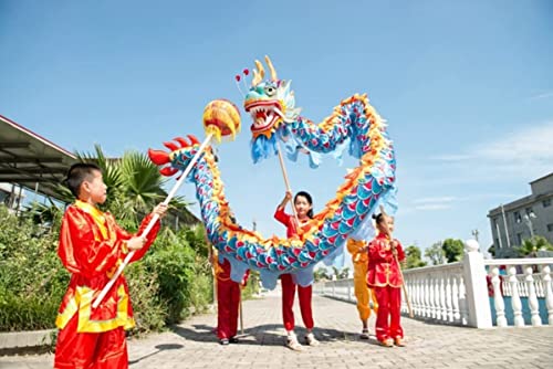 CALMR Danza del dragón de Seda de algodón Rendimiento Tradicional Danza del dragón Chino folclórico 7,9 m Conjunto de Traje de Danza del dragón Led para 8 Personas