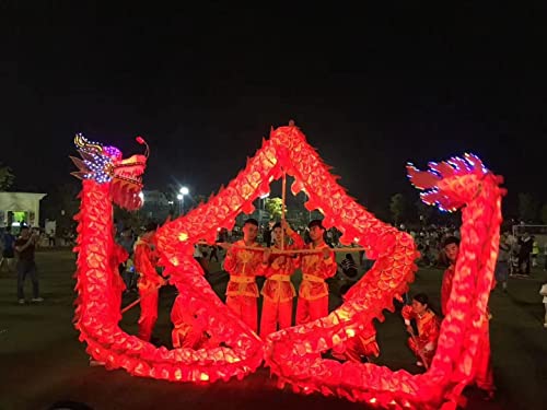 CALMR Danza del dragón de Seda de algodón Rendimiento Tradicional Danza del dragón Chino folclórico 7,9 m Conjunto de Traje de Danza del dragón Led para 8 Personas