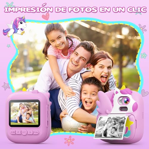 CAMCLID Camara Fotos Infantil Instantanea, 2,4 ’‘ HD 1080P Cámara Fotos Infantil con Tarjeta SD de 32G y Papel Fotográfico de Impresión, Niños y Niñas de 3 a 12 años (Violeta)